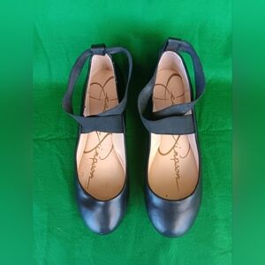 Jessica Simpson Shoes Black Flats w. Straps Round Toe Slip-ons. Mandayss. Sz 5